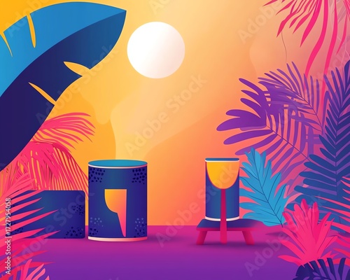 Colorful Geometric Summer Music Festival and Travel Background, poster, banner Summer time fun concept design promotion design Vector illustration and banner
