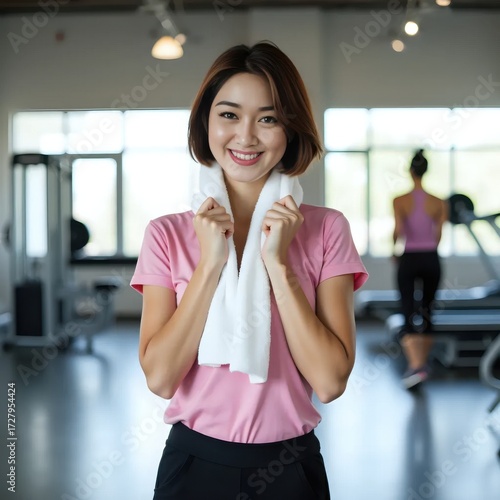 Wallpaper Mural A woman in a pink shirt is holding a white towel over her neck. Torontodigital.ca