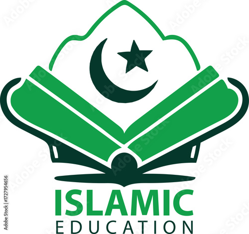 Islamic Education Symbol with Quran, Crescent Moon and Star