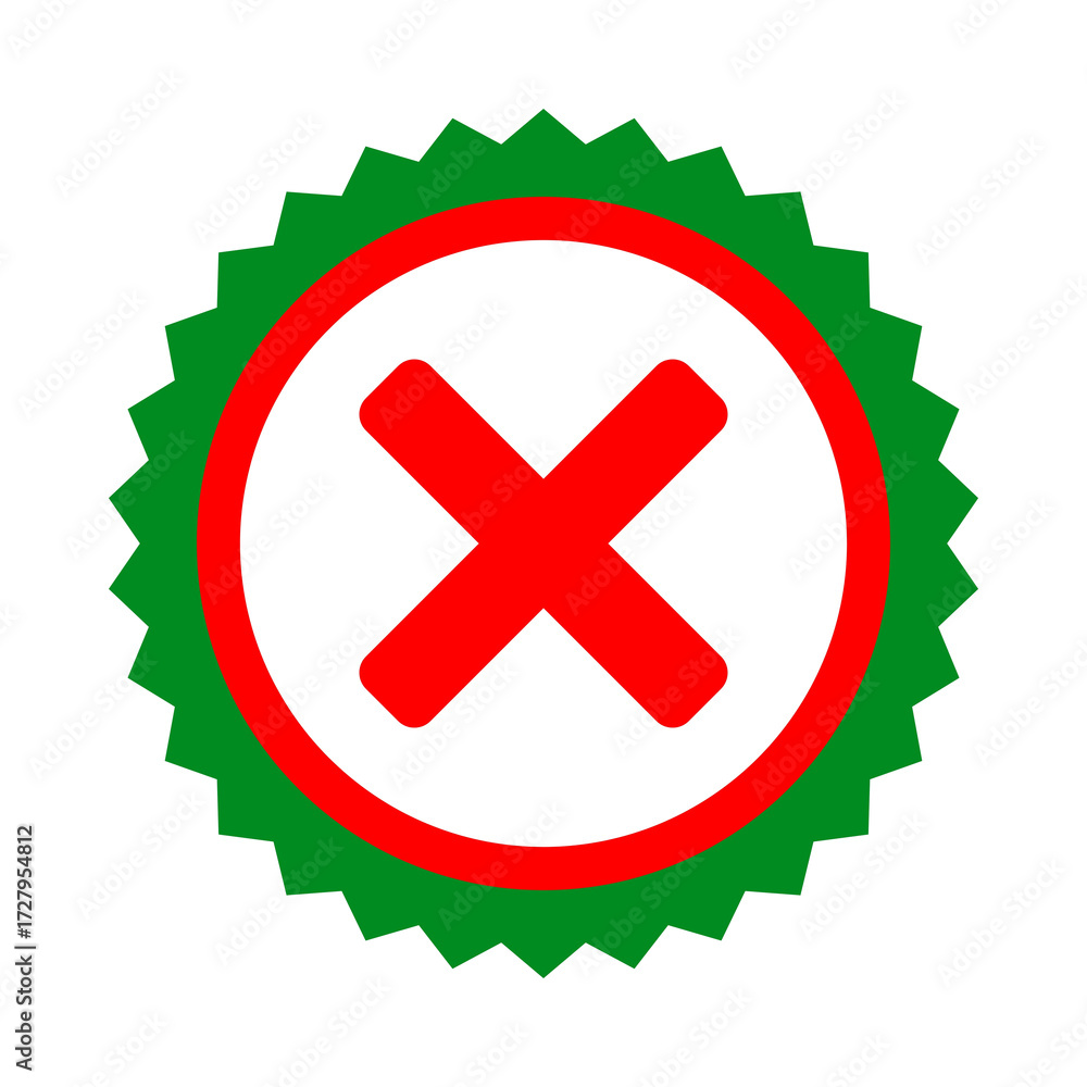 Obraz premium Red x mark inside a green and red circular badge icon