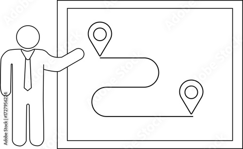 sketch of presentation person icon and location route icon