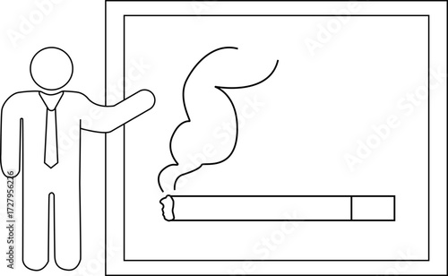 sketch of presentation person icon and cigarette smoke icon
