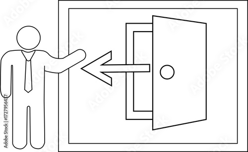 sketch of presentation person icon and exit door icon