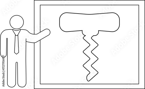 sketch of presentation person icon and bottle opener icon