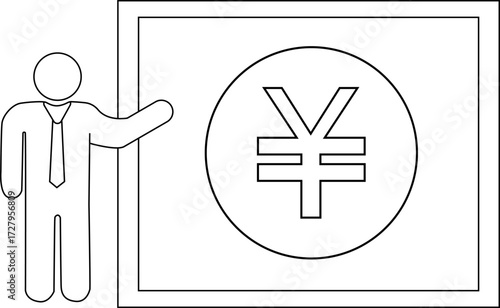 sketch of presentation person icon and yen coin icon