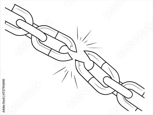 Broken Chain Link Depicting Freedom Independence and Strength in Black and White Simple Illustration Style Concept of Overcoming Obstacles