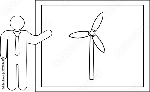 sketch of presentation person icon and windmill icon