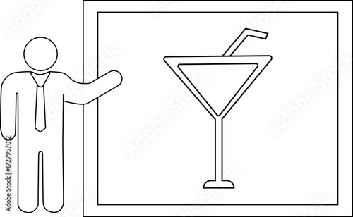 sketch of presentation person icon and juice glass icon