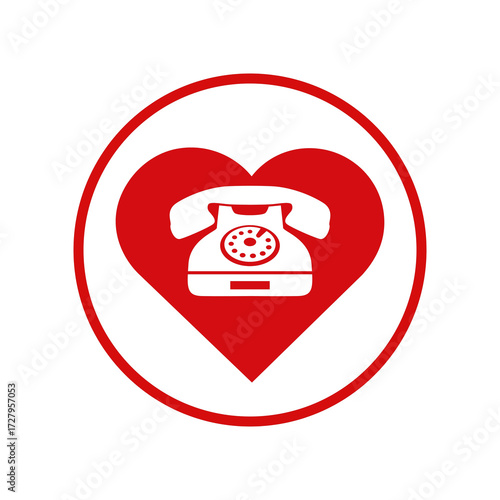 Free Download Red heart with vintage telephone inside a circle - GFXLoad