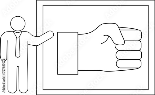 sketch of presentation person icon and hand holding icon