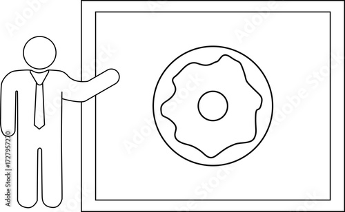sketch of presentation person icon and cream donut icon