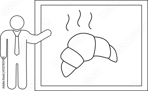 sketch of presentation person icon and hot croissant icon
