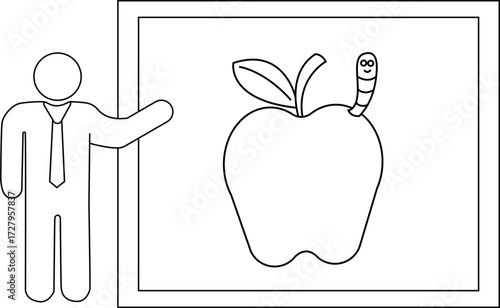 sketch of presentation person icon and caterpillar apple icon