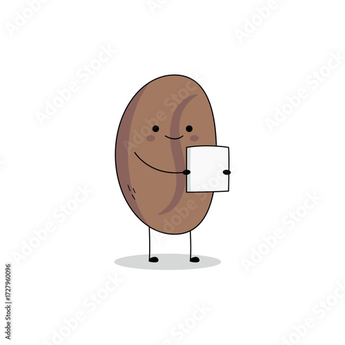 Cute Coffee Bean cartoon character reading a letter paper doodle