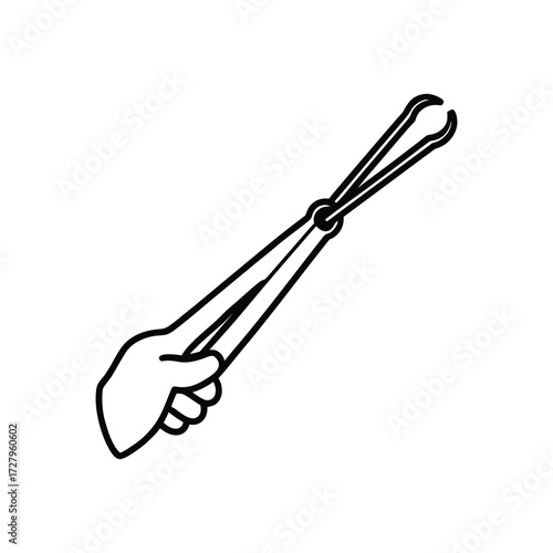 Hand Holding Kitchen Tongs Outline utensil