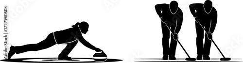 Curling silhouette, Curling players silhouette, Curling players , Curling sports silhouette, Curling player clipart