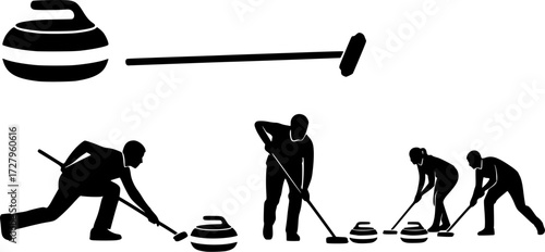 Curling silhouette, Curling players silhouette, Curling players , Curling sports silhouette, Curling player clipart