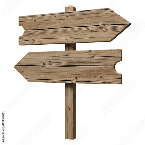 Wooden directional signpost with two arrows.