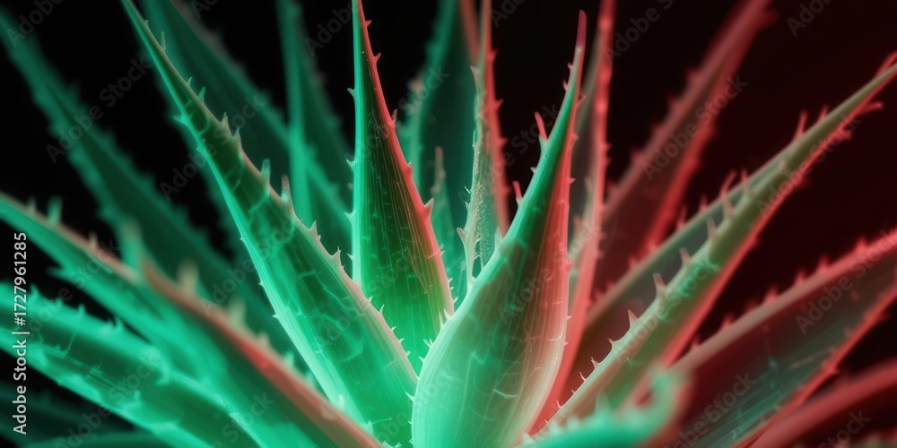 Fototapeta premium Botanical X Ray Close Up of Aloe Vera in Gradient Red and Green