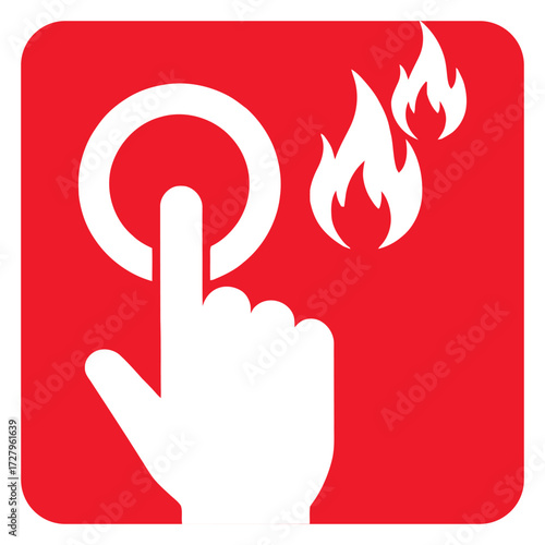 White Finger Pushing Button with Flames Icon fire alarm.