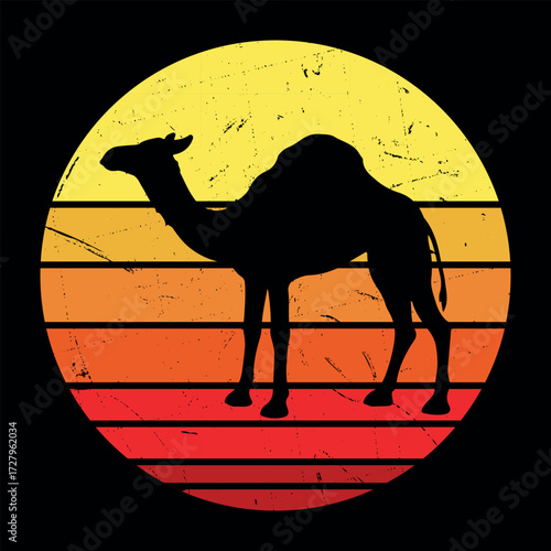 Funny Camel Retro Vintage Sunset Camel T-shirt Design