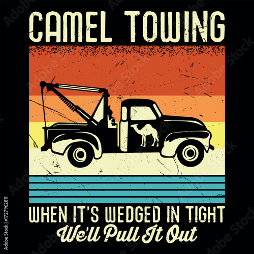 Funny Camel Retro Vintage Sunset Camel T-shirt Design