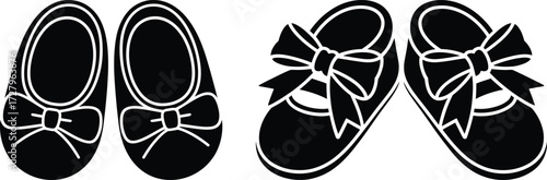 Baby Girl Shoes Silhouette with Cute Bows Vector Illustration