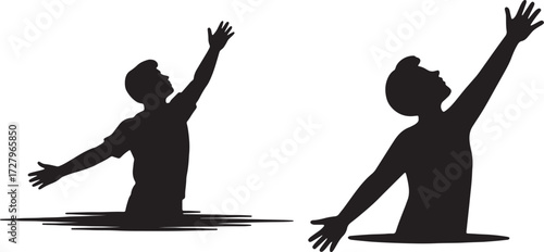 Silhouette of People Rising with Outstretched Arms. Emerging, arms raised in triumph or celebration, symbolizing freedom, joy, or spiritual awakening