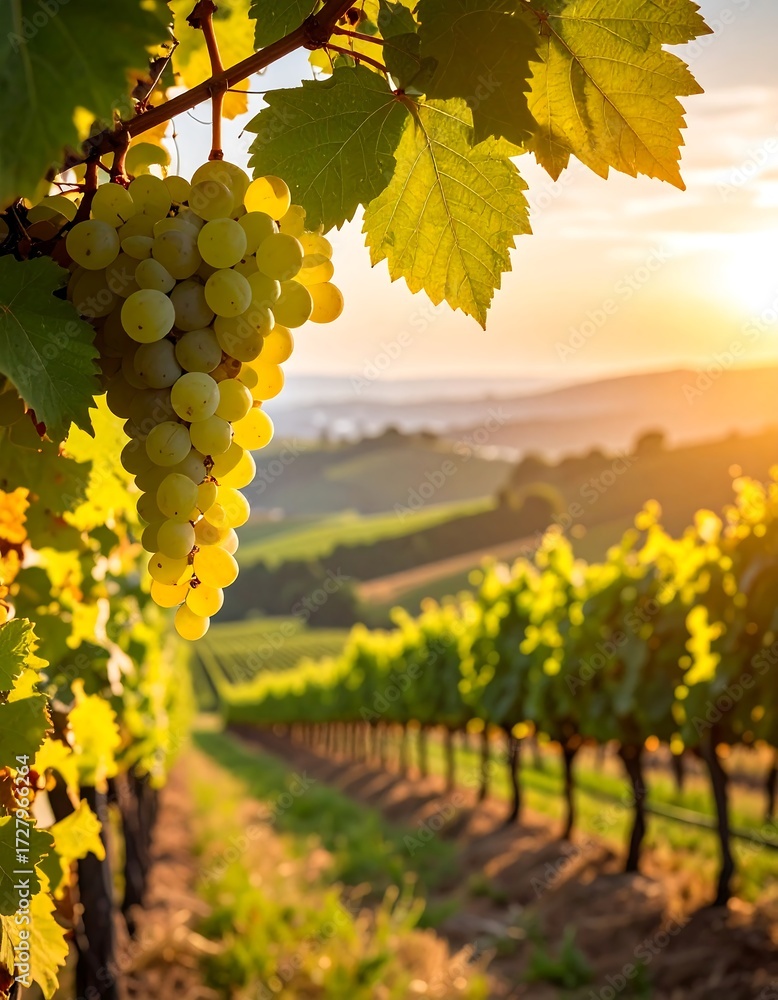 Naklejka premium Lush vineyard at sunrise