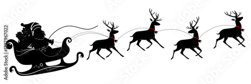 Silhouette santa reindeer sleigh
