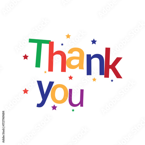 Colorful Thank You Typography Text with Stars