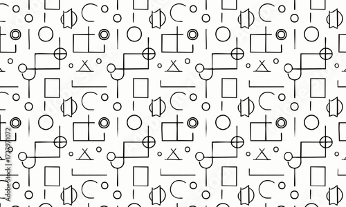 Complex Abstract Geometric Seamless Pattern with Technical Symbols