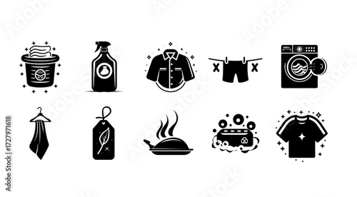 Monochromatic Laundry and Cleaning Icon Collection