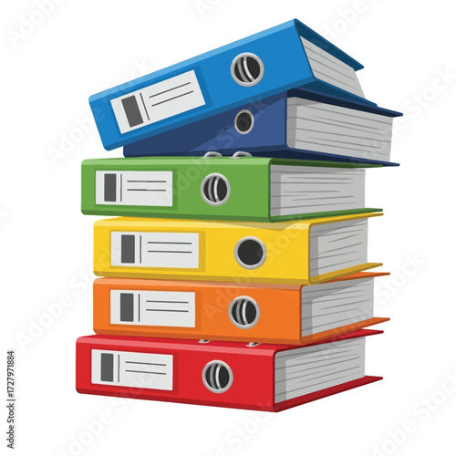 A stack of colorful ring binders, organized and ready for document storage and organization.