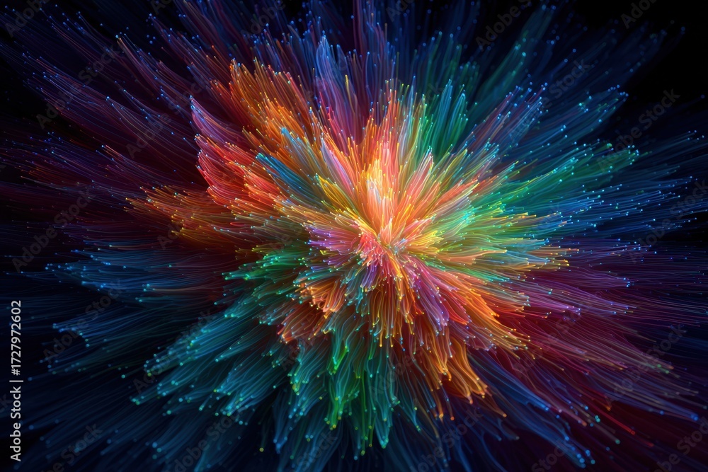 Obraz premium Vivid Color Burst - Abstract Explosion of Rainbow Hues on Black.
