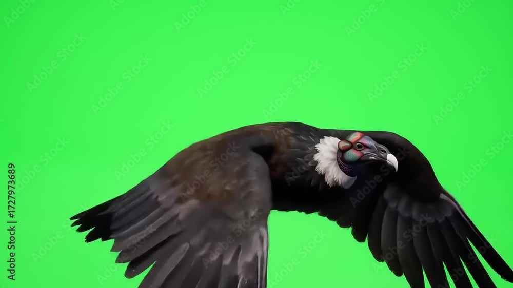 Realistic 3D Andean Condor flying and flapping its wings on a green ...