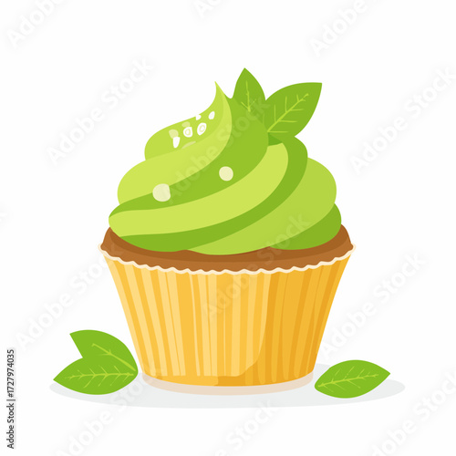 Delicious Matcha Cupcake with Mint Leaves A Sweet and Refreshing Treat for Dessert Lovers