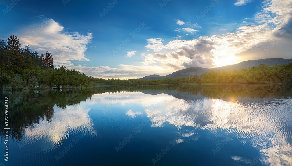 Obraz premium A Peaceful Scene Of A Tranquil Lake Reflecting A Serene Sky Embodying The Calm And Restorative Power Of Loyalty And Rest Tranquility Peaceful