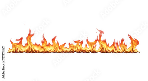 Horizontal line of fire isolated on transparent background