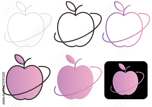 Dynamic and modern graphic design featuring a stylized apple icon with an orbiting ring, representing concepts of health, wellness, and continuous progress through a clean, gradient aesthetic
