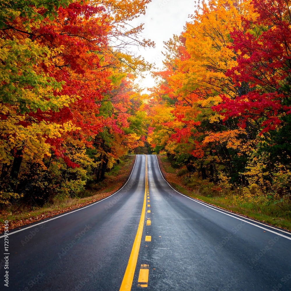Fototapeta premium Autumn road through colorful trees