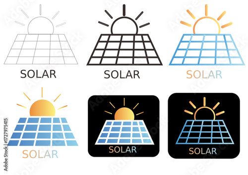 Diverse Solar Panel Icons in Various Styles Energy, Power, and Sustainable Solutions