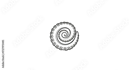 Black and white image of a spiral shape with textured edges.
