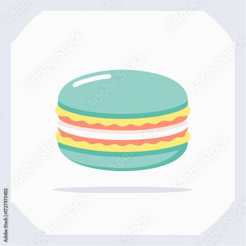 A Delightful Illustration of a Teal Macaron with Cream Filling and a Soft Shadow on White