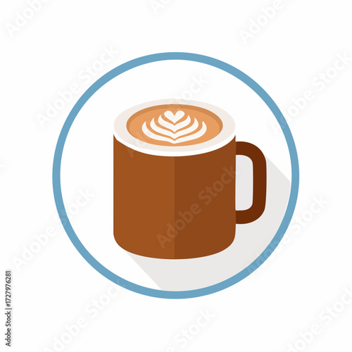 Latte Art Delight A Warm Brown Coffee Cup with Frothy Heart in Minimalist Style