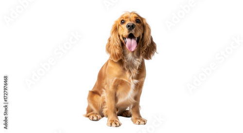 Golden cocker spaniel dog sitting and panting isolated on transparent background