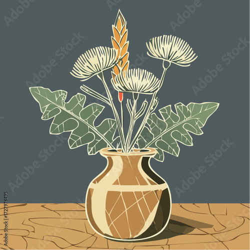 muted green and beige color pallette vase with flowers