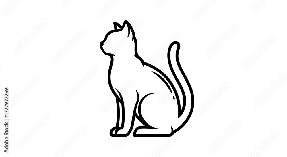 Fototapeta premium Vector SVG Design of a Sitting Cat Illustration in Black Line Art Style