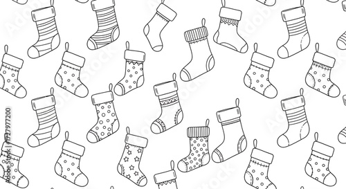 Illustration Vector SVG Seamless Pattern of Christmas Stocking Line Art Design