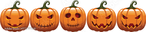 Halloween pumpkins, spooky jack o lantern faces, scary carved pumpkins, glowing halloween decorations, horror night celebration, autumn festival, creepy pumpkin designs